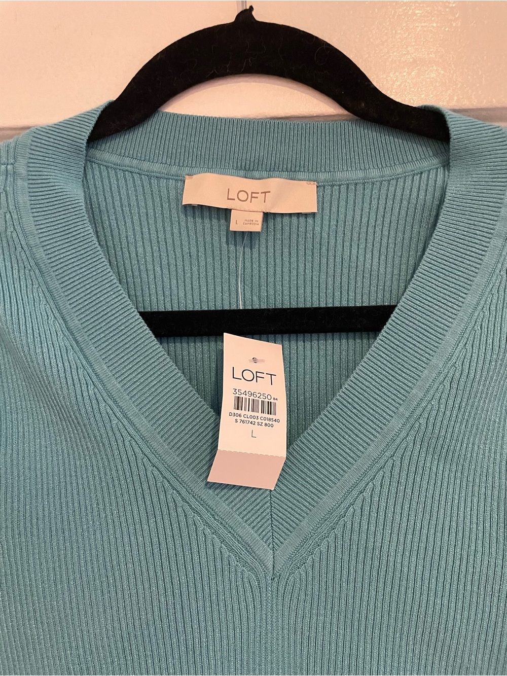 LOFT V-Neck Ribbed Sweater in Aqua Blue - Picture 4 of 4